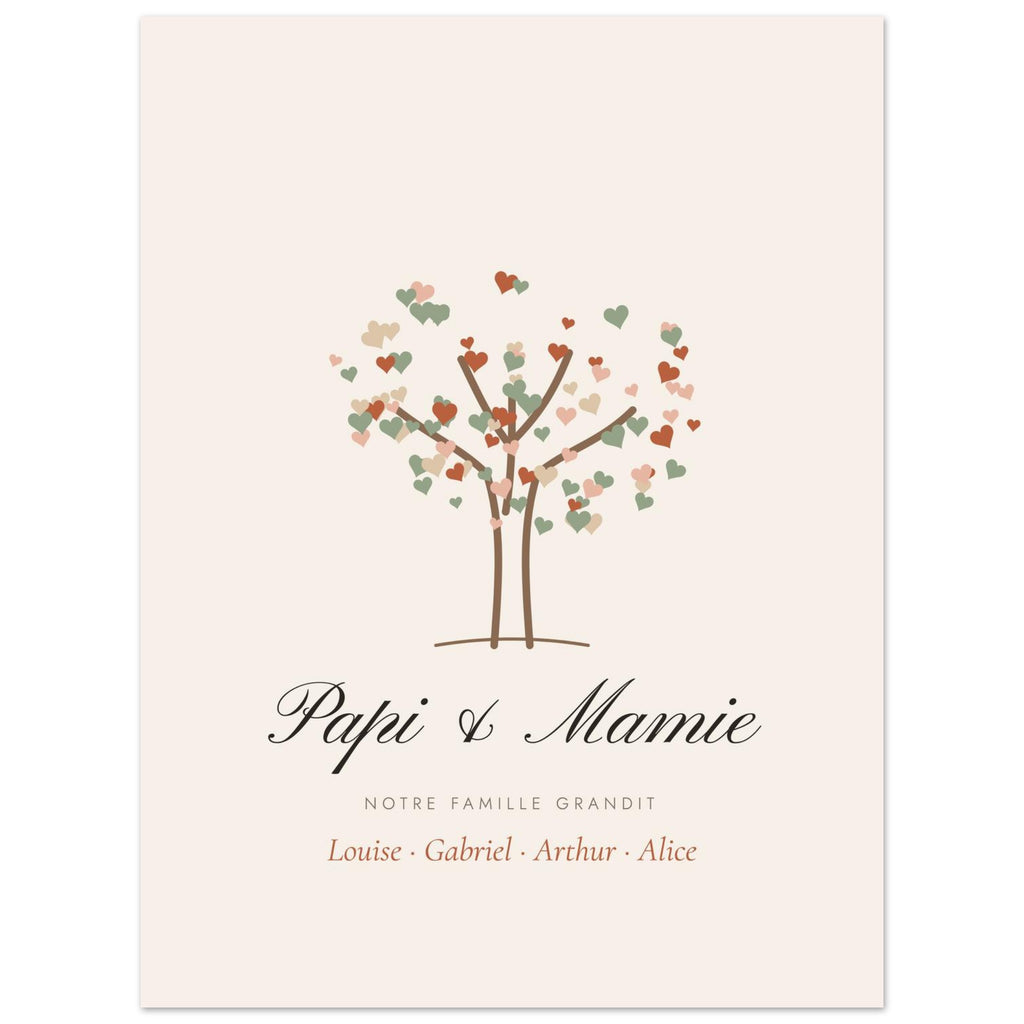 Affiche grands-parents personnalisée Arbre de vie, vue à plat avec des textes d’exemple