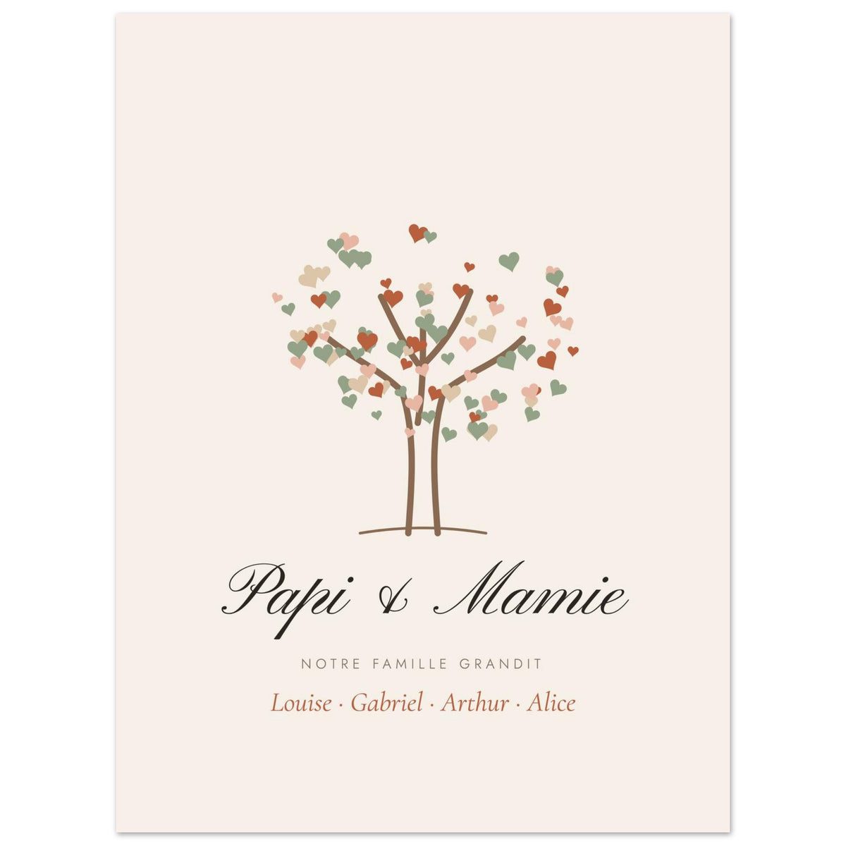 Affiche grands-parents personnalisée Arbre de vie, vue à plat avec des textes d’exemple
