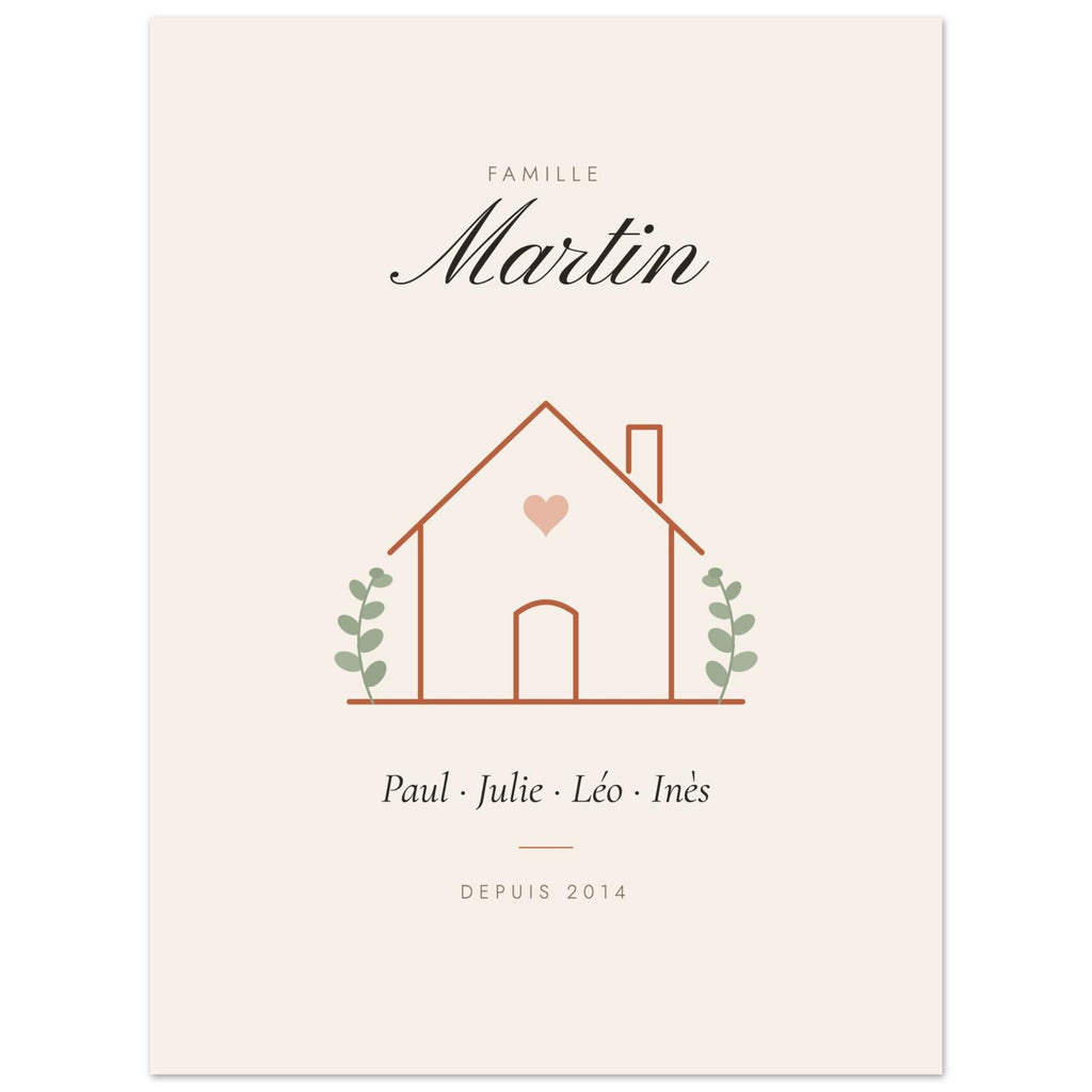 Affiche famille personnalisée Maison, vue à plat avec des textes d’exemple