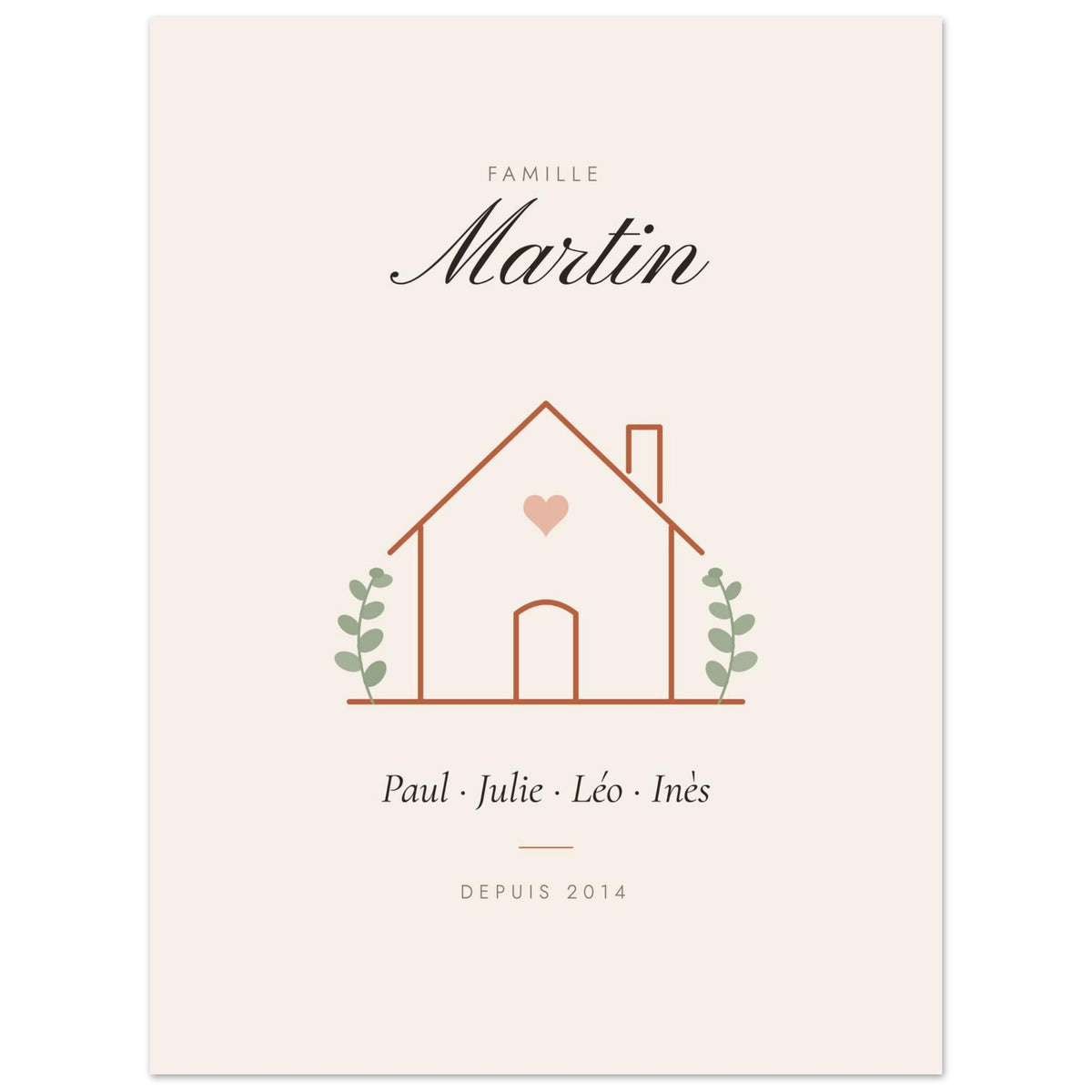 Affiche famille personnalisée Maison, vue à plat avec des textes d’exemple