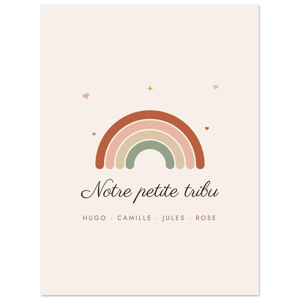 Affiche famille personnalisée Arc-en-ciel, vue à plat avec des textes d’exemple