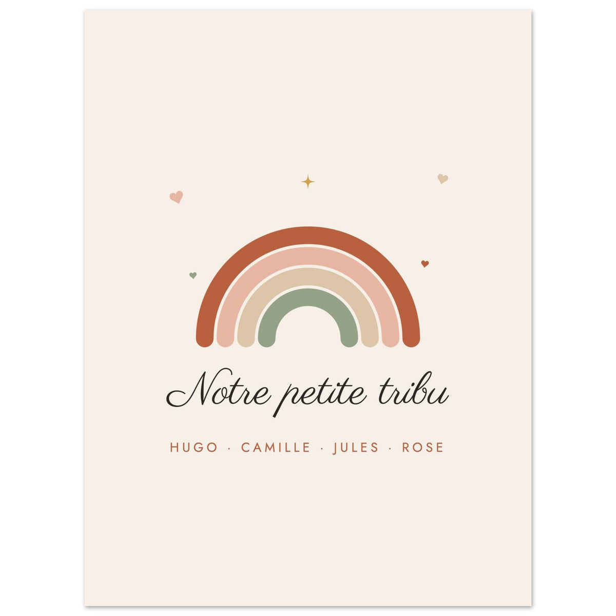 Affiche famille personnalisée Arc-en-ciel, vue à plat avec des textes d’exemple