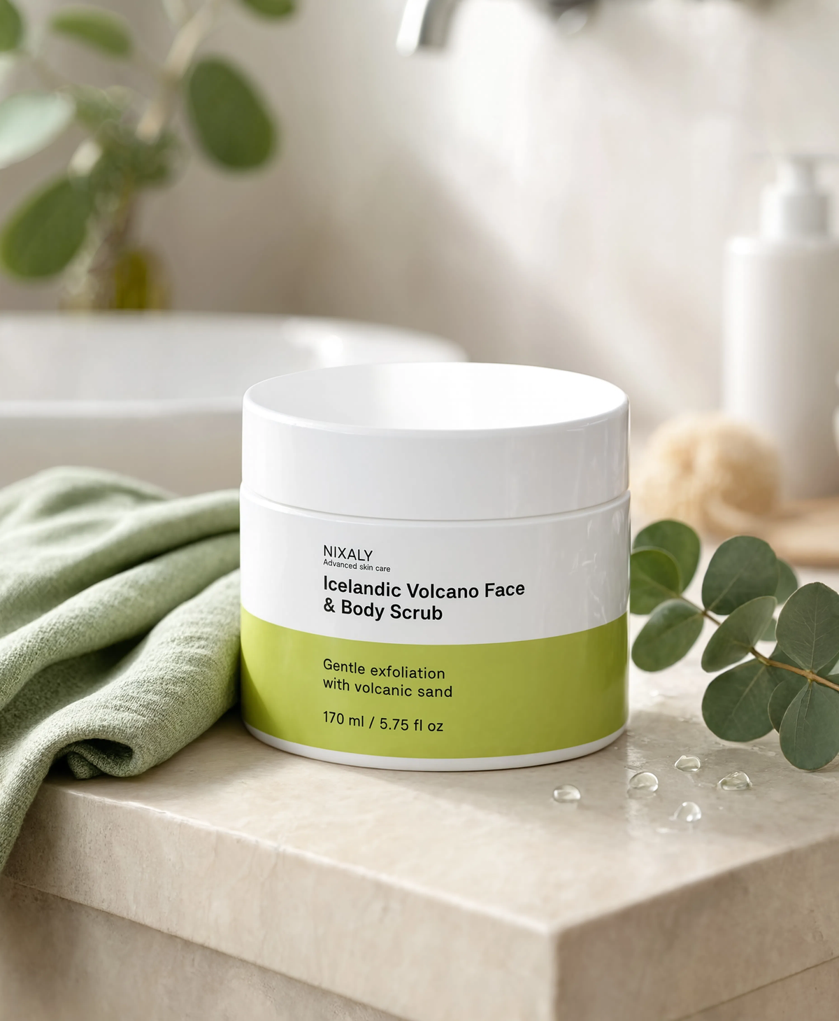 Gommage exfoliant visage et corps Nixaly, packshot studio