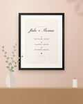 Affiche couple personnalisée Notre histoire, encadrée dans un intérieur